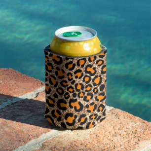 Porta-lata Padrão de Chita Menina Glitter Leopard rosa Dourad