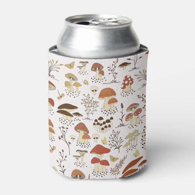 Porta-lata Padrão de Cogumelos de Madeira Whimsical (Can Front)