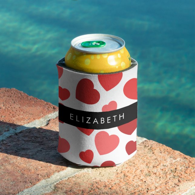 Porta-lata Padrão De Corações, Corações Vermelhos, Seu Nome (Piscina in situ)