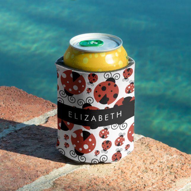 Porta-lata Padrão De Damybugs, Red Ladybugs, Seu Nome (Piscina in situ)