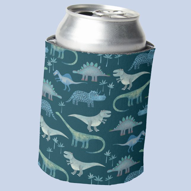 Porta-lata Padrão de Dinossauro Verde Escuro (Fun dinosaur pattern can cooler)