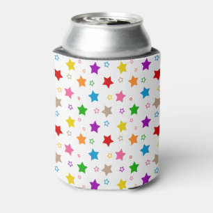 Porta-lata Padrão de Estrelas Coloridas em Branco 
