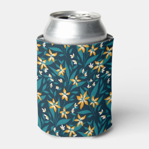 Porta-lata Padrão de Flor Amarela Elegante em Folhas Verdes E