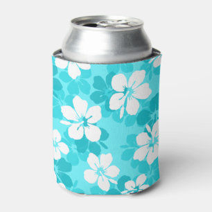 Porta-lata Padrão de Flor de Hibiscus Branco e Azul Tropical