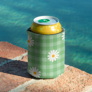 Porta-lata Padrão de Flor de Verificação Gingham da Xadrez de