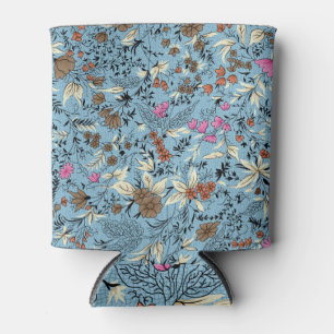 Porta-lata Padrão de flor de vindima, fundo azul.