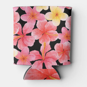 Porta-lata Padrão de Flores de Hibiscus Plumeria Watercolor