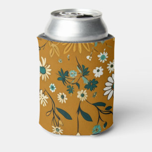 Porta-lata Padrão de Flores de Mostarda Retro de Outono