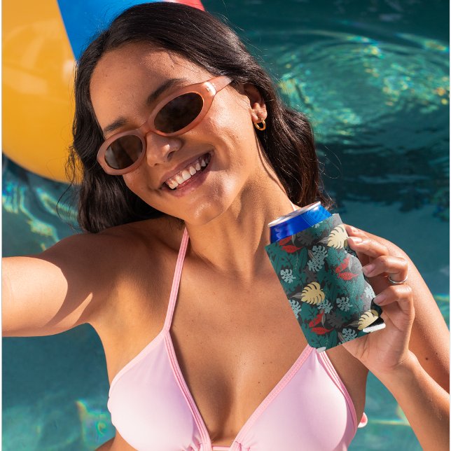 Porta-lata Padrão de Folhas Tropicais (green leaves can cooler)