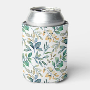Porta-lata Padrão de Folhas Verde e Amarelo de Aquarela Fresc