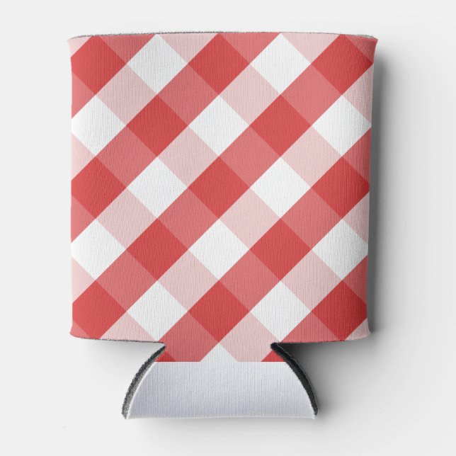 Porta-lata Padrão de gingham vermelho e branco (Frente)