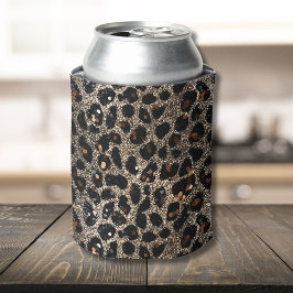 Porta-lata Padrão de Leopardo Dourado Preto Marrom Brilho Lux