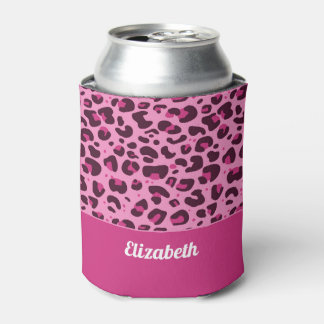 Porta-lata Padrão de mancha-leopardo rosa-tendências com nome