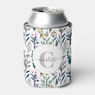 Porta-lata Padrão de Monograma de Nome de Flores Silvestres d