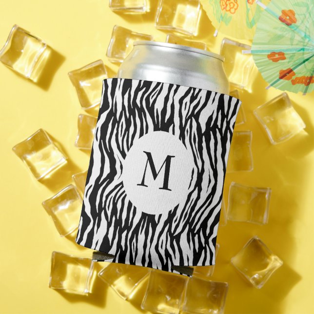 Porta-lata Padrão de Monograma Legal Preto e Branco em Listra (Verão in situ)