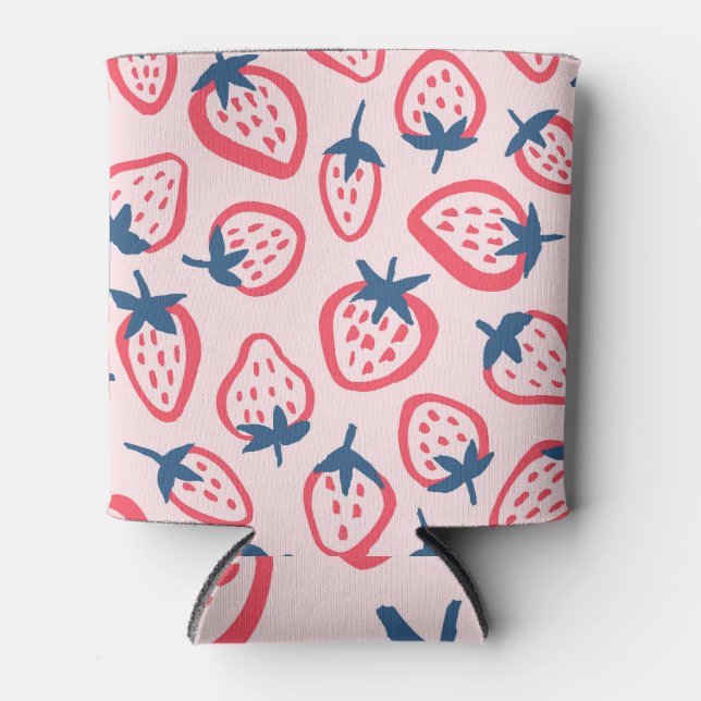 Porta-lata Padrão de morango, design sem costura fofo. (Frente)