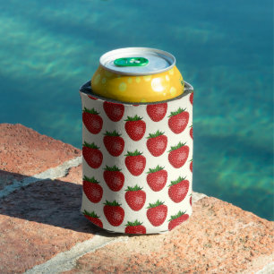 Porta-lata Padrão de Morango, Morangos Vermelhos, Fruta, Folh