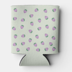 Porta-lata Padrão de Morango Roxo em Fundo Verde