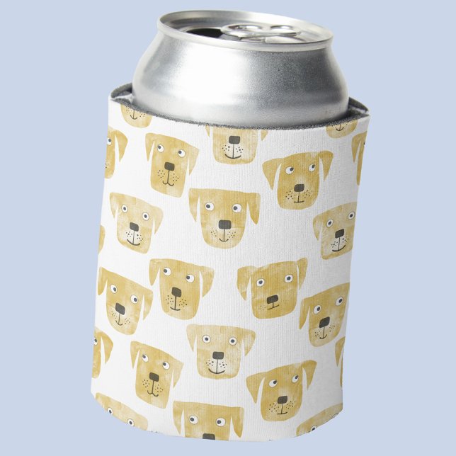 Porta-lata Padrão de Ouro Labrador de Retriever de Cachorro (Fun Golden Yellow Labrador Retriever dog pattern can cooler)