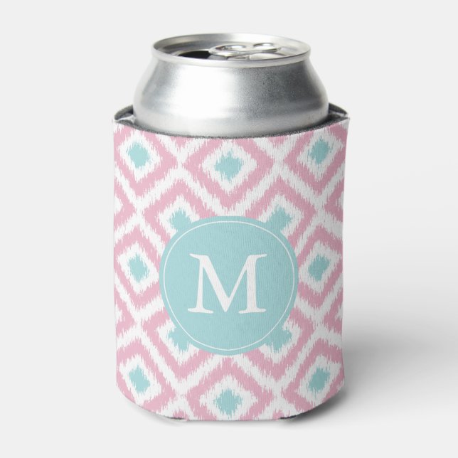 Porta-lata Padrão de Ouros Ikat de Casa Rosa Monogramada (Can Front)