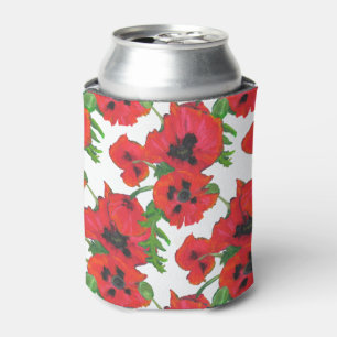 Porta-lata Padrão de Papoulas Orientais Vermelho Brilhante em