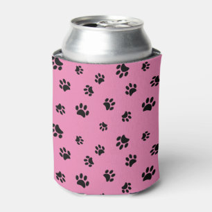 Porta-lata Padrão de Pegadas Pretas com Fundo Rosa