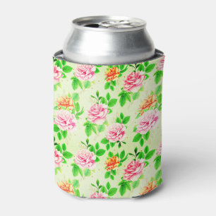 Porta-lata Padrão de Rosas Florais Elegantes Folhas Verdes-23