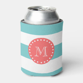 Porta-lata Padrão de Stripes Brancas Azuis Teais, Monograma d