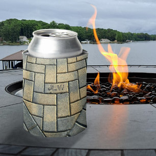 Porta-lata Padrão de Tijolo Amarelo e Cinza com Iniciais