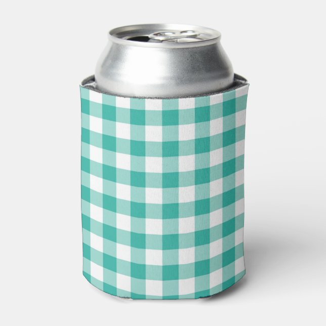 Porta-lata Padrão De Verificação De Gingham Verde E Branco (Can Front)