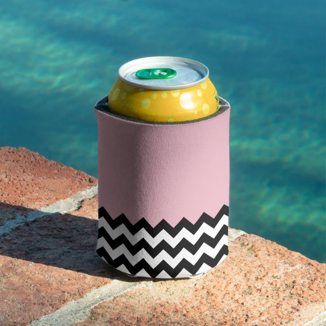 Porta-lata Padrão de ziguezague preto e branco, Chevron, rosa (Piscina in situ)