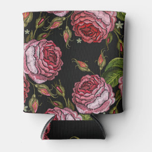 Porta-lata Padrão do bordado da Rosa vermelha de vinheta