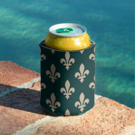 Porta-lata Padrão Flor de Lis, Creme Real Francês sobre Verde