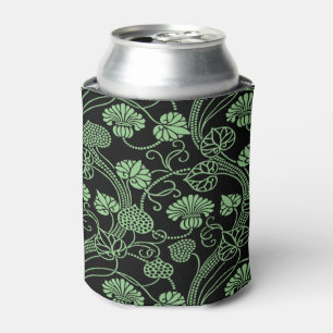 Porta-lata Padrão Floral Antigo Preto e Verde