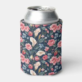 Porta-lata Padrão Floral Azul Naval Romântico