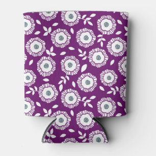 Porta-lata Padrão floral branco fundo roxo