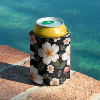 Porta-lata Padrão floral brilhante em preto