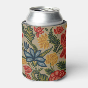 Porta-lata Padrão Floral de Crewel Vermelho e Dourado Vintage