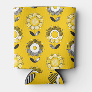 Porta-lata Padrão Floral de Folk Amarelo Simples
