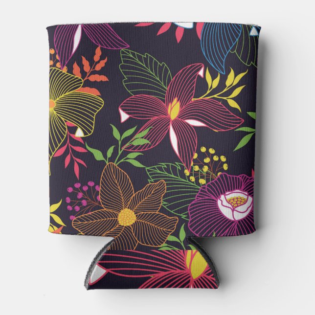 Porta-lata Padrão floral elegante, design artístico. (Frente)