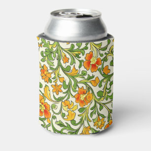 Porta-lata padrão floral laranja e amarelo Art Nouveau