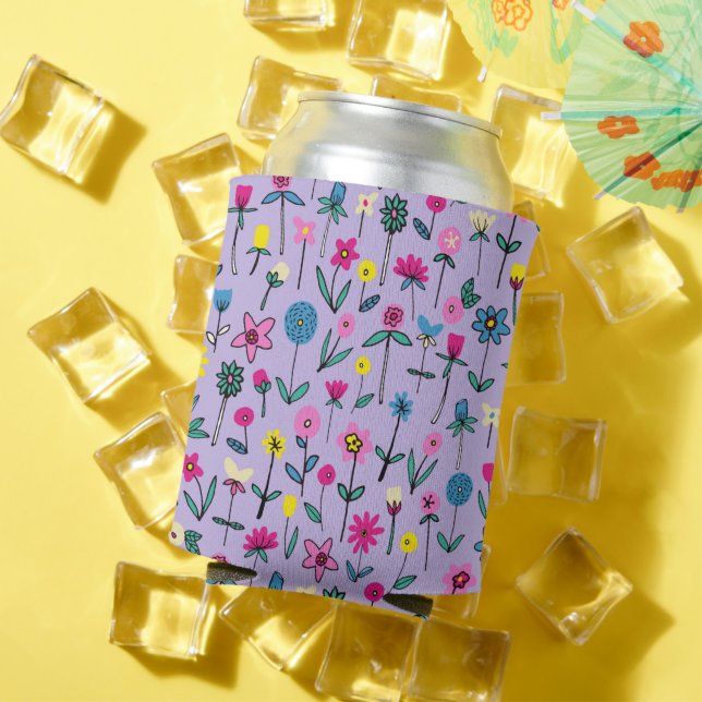 Porta-lata Padrão Floral Lilás Brilhante Fofo Feminino (Verão in situ)