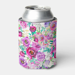 Porta-lata Padrão Floral Moderno Colorido Rosa Roxo
