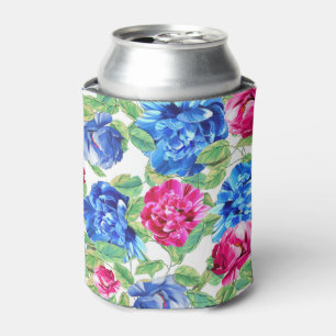 Porta-lata Padrão Floral Rosa e Azul Vibrante e Bonito