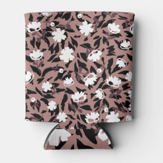 Porta-lata Padrão floral sobre fundo leopardo.