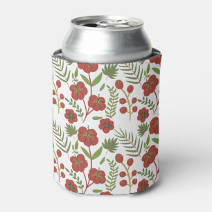 Porta-lata Padrão floral vermelho sem costura sobre fundo bra