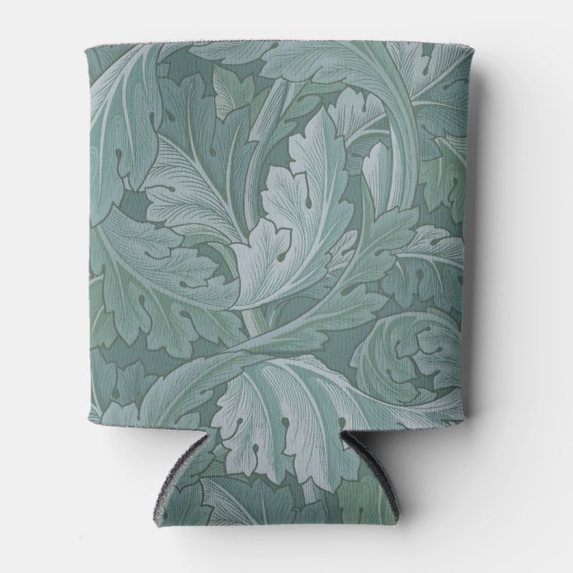 Porta-lata Padrão Folha de Acanto Azul Teal de William Morris (Frente)
