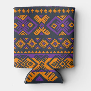 Porta-lata Padrão geométrico de laranja, violeta e tribal sem
