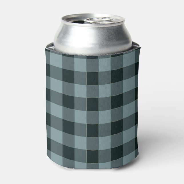 Porta-lata Padrão Gingham Preto Azul Verificado (Can Front)