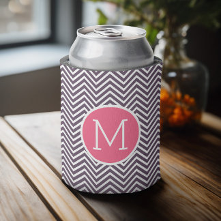 Porta-lata Padrão Girly Chevron com Monograma - Púrpura Rosa
